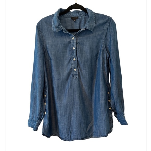 Talbots Denim Nautical Cottagecore Top With Button Detail On The Side Size M - Picture 2 of 11
